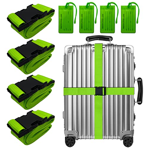 Adjustable Green Luggage Straps with ID Tags
