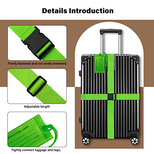 Adjustable Green Luggage Straps with ID Tags