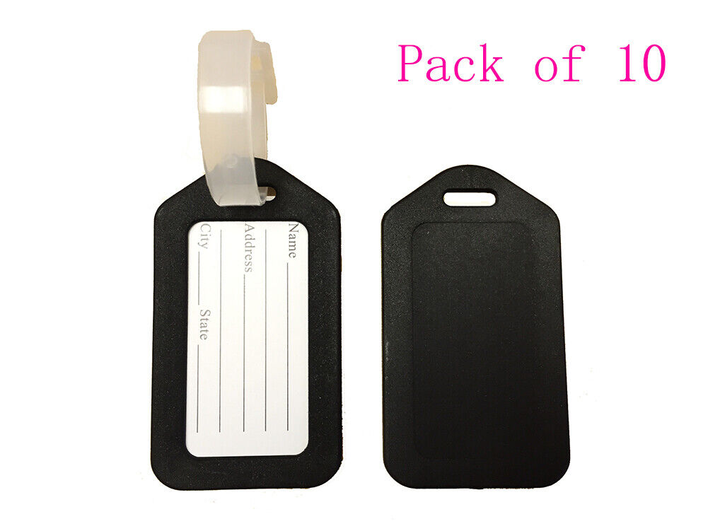 Black Plastic Suitcase Baggage Office Label Tags, Pack of 10