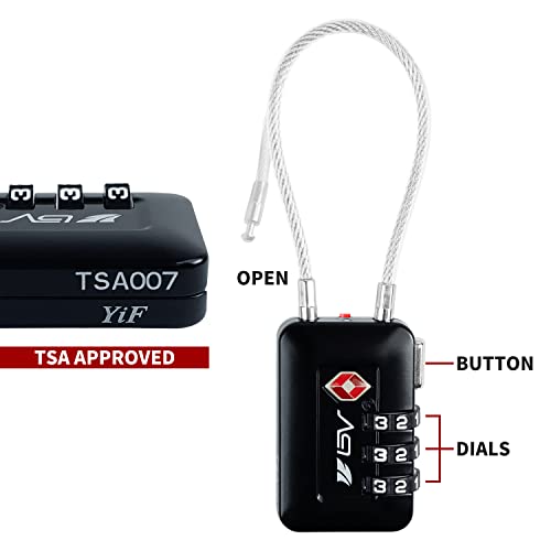 TSA Approved Luggage Travel Lock, Set-Your-Own Combination Lock for School Gym Locker, Luggage Suitcase Baggage Locks, Filing Cabinets, Toolbox, Case (Black, 2 Pack)