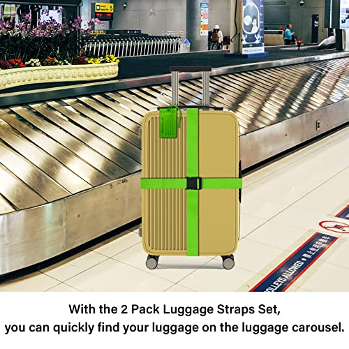 Adjustable Green Luggage Straps with ID Tags
