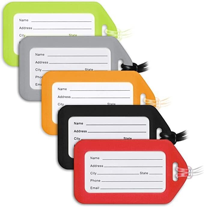 5 Luggage Tags in Assorted Clear Colors