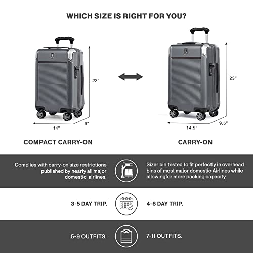 Travelpro Platinum Elite Hardside Expandable Spinner Wheel Luggage TSA Lock Hard Shell Polycarbonate Suitcase, Shadow Black, Compact Carry-On 20-Inch