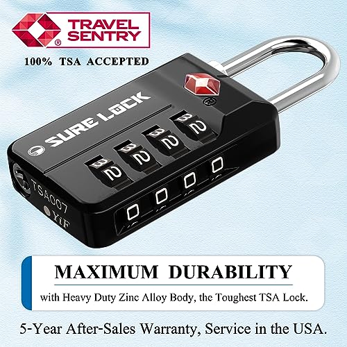TSA Approved Travel Luggage Locks, Open Alert Combination Lock for School Office & Gym Locker,Toolbox, Pelican Case,Easy Read Dials- 1, 2 & 4 Pack (1, Black 1 Pack)