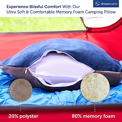 Camping Pillow, Memory Foam Travel Pillow, Camping Accessories - Small Pillow Camping Essentials Camping Pillows for Sleeping, Backpacking Pillow, Travel Pillows for Sleeping Airplane (Medium, Blue)