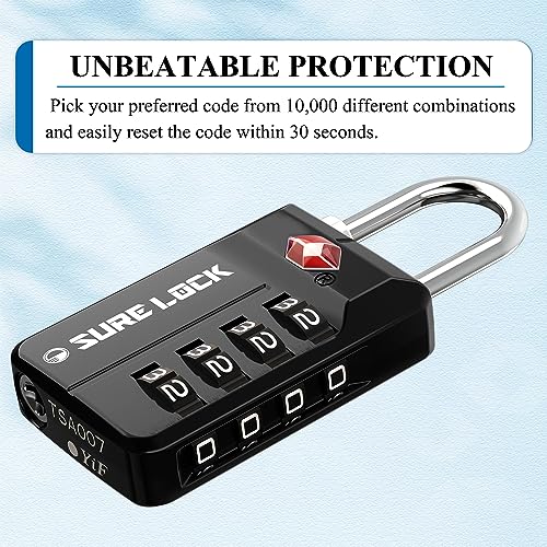 TSA Approved Travel Luggage Locks, Open Alert Combination Lock for School Office & Gym Locker,Toolbox, Pelican Case,Easy Read Dials- 1, 2 & 4 Pack (1, Black 1 Pack)