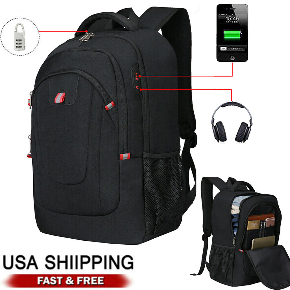 Men Anti Theft Extra Large 17.3" Laptop Backpack USB Travel School Business Bag