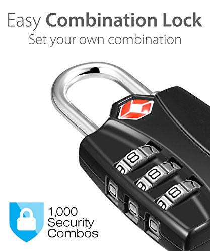 Fosmon TSA Accepted Luggage Locks, (4 Pack) Open Alert Indicator 3 Digit Combination Padlock Codes with Alloy Body for Travel Bag, Suit Case, Lockers, Gym, Bike Locks - Black, Blue, Pink, and Silver