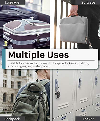 Fosmon TSA Accepted Cable Luggage Locks, (4 Pack) Re-settable Easy to Read 3 Digit Combination with Alloy Body and Release Button for Travel Bag, Suit Case & Luggage - Black