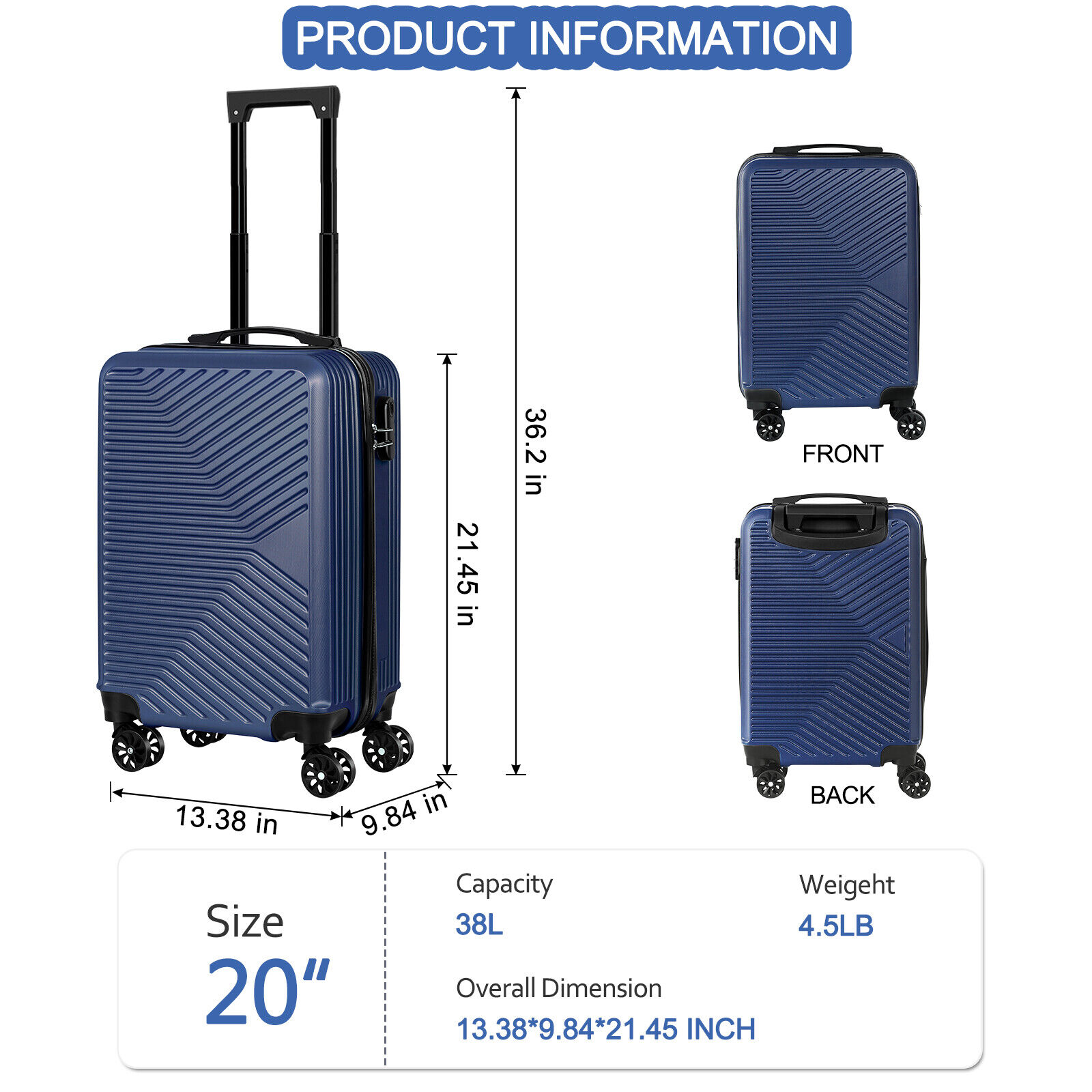 20" TSA Approved Hardside Spinner Carry-On Luggage