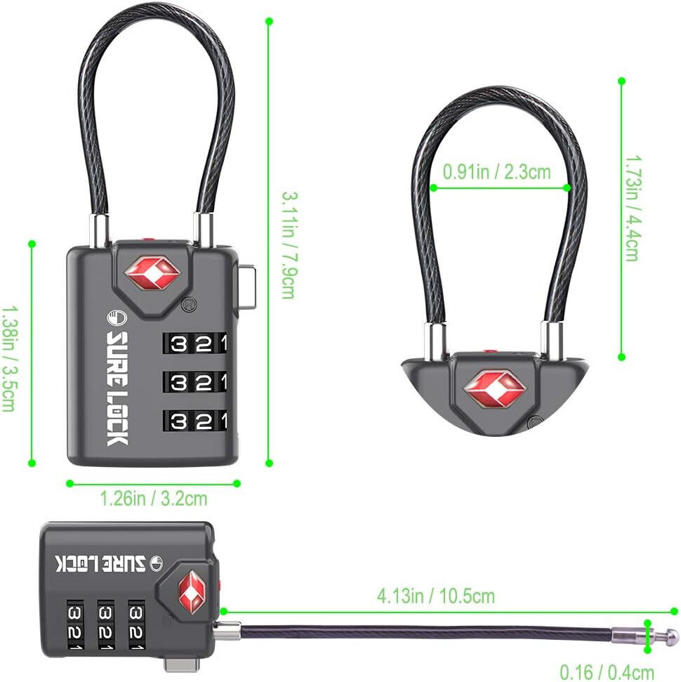TSA Compatible Travel Locks, Inspection Indicator 2-Pack