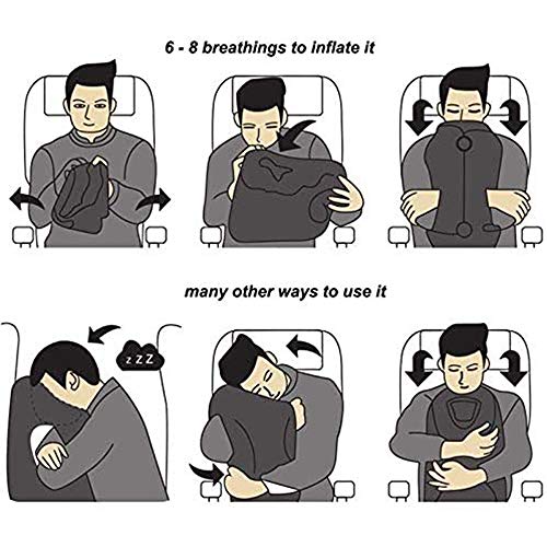 Kimiandy Inflatable Travel Pillow for Airplane, Inflatable Neck Air Pillow for Sleeping to Avoid Neck and Shoulder Pain, Support Head, Neck and Lumbar, Used for Airplane, Car, Bus and Office (Blue)