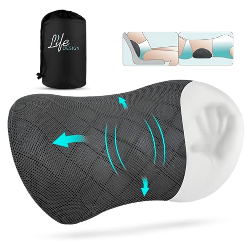 Life Design Lumbar Support Memory Foam Pillow – Lumbar Support Pillow for Office Chair – Lower Back Pain Relief – Great for Car Seat, Back Support, Computer Chair, Gaming Chair, Recliner Chair (Grey)