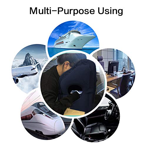 Kimiandy Inflatable Travel Pillow for Airplane, Inflatable Neck Air Pillow for Sleeping to Avoid Neck and Shoulder Pain, Support Head, Neck and Lumbar, Used for Airplane, Car, Bus and Office (Blue)