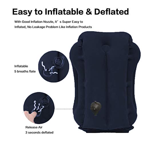 Kimiandy Inflatable Travel Pillow for Airplane, Inflatable Neck Air Pillow for Sleeping to Avoid Neck and Shoulder Pain, Support Head, Neck and Lumbar, Used for Airplane, Car, Bus and Office (Blue)