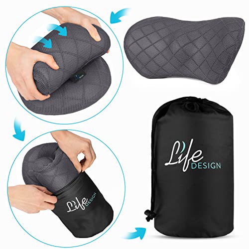 Life Design Lumbar Support Memory Foam Pillow – Lumbar Support Pillow for Office Chair – Lower Back Pain Relief – Great for Car Seat, Back Support, Computer Chair, Gaming Chair, Recliner Chair (Grey)