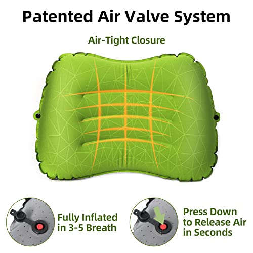 Crisonky Camping Pillow - Inflatable Pillow - Travel Pillows for Backpacking & Airplane, Lumbar Support 2.0 Blow Up Pillows, Ultralight Compressible, Comfortable, Ergonomic Pillows (Light Grey)