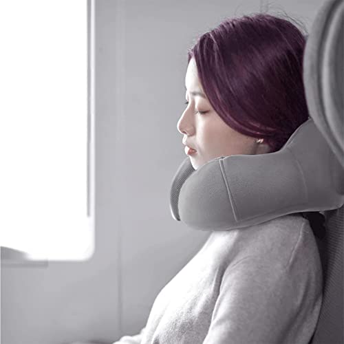 YIRFEIKRER Travel Pillow, Best Memory Foam Neck Pillow and Head Support Soft Pillow with Side Storage Bags, for Sleep Rest, Airplane, Car, Family and Travel Use（Dark Grey）