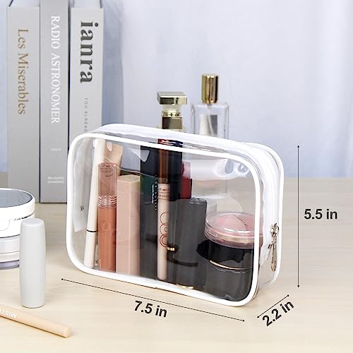 Wedama TSA Approved Toiletry Bag, Cosmetic Bags 2 Pack with Zipper Carry on Airline Airport Travel Accessories, PVC Makeup Bags for Travel, Quart Size Travel Bags for Men and Women-White