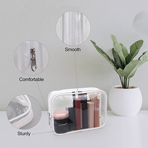 Wedama TSA Approved Toiletry Bag, Cosmetic Bags 2 Pack with Zipper Carry on Airline Airport Travel Accessories, PVC Makeup Bags for Travel, Quart Size Travel Bags for Men and Women-White
