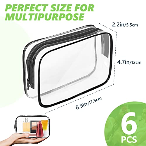 AURUZA 6 PACK Clear Toiletry Bag, TSA Approved Cosmetic Makeup Bags Set, Portable Travel Makeup Bags Zipper PVC Cosmetic Pouch Airport Airline for Travel, Bathroom (6 Packs Black)