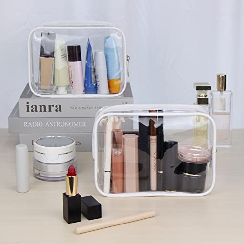 Wedama TSA Approved Toiletry Bag, Cosmetic Bags 2 Pack with Zipper Carry on Airline Airport Travel Accessories, PVC Makeup Bags for Travel, Quart Size Travel Bags for Men and Women-White