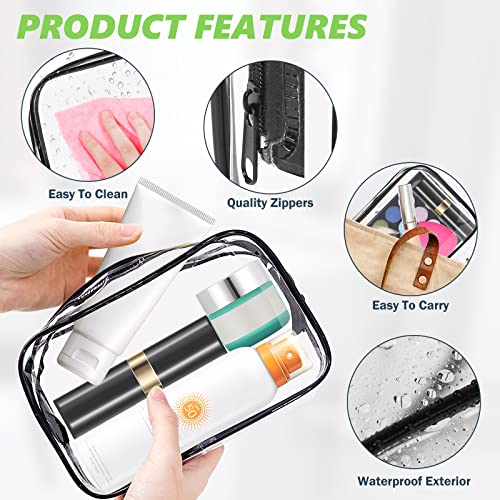 AURUZA 6 PACK Clear Toiletry Bag, TSA Approved Cosmetic Makeup Bags Set, Portable Travel Makeup Bags Zipper PVC Cosmetic Pouch Airport Airline for Travel, Bathroom (6 Packs Black)