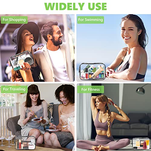 AURUZA 6 PACK Clear Toiletry Bag, TSA Approved Cosmetic Makeup Bags Set, Portable Travel Makeup Bags Zipper PVC Cosmetic Pouch Airport Airline for Travel, Bathroom (6 Packs Black)