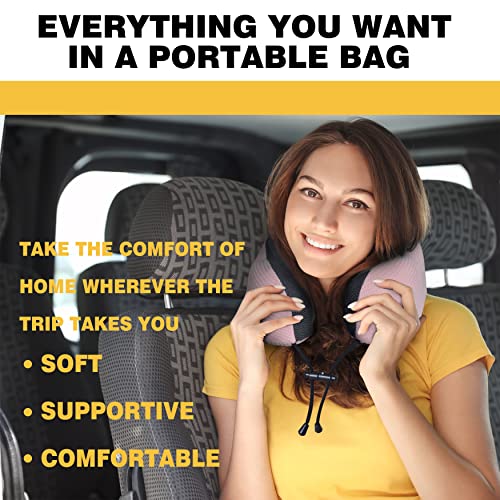 BCOZIN Travel Pillow, Chin Support Neck Pillows for Travel 100% Pure Memory Foam Travel Neck Pillow for Airplane Travel Essentials, Luxury Plane Travel Accessories, Pink Stripe