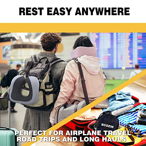 BCOZIN Travel Pillow, Chin Support Neck Pillows for Travel 100% Pure Memory Foam Travel Neck Pillow for Airplane Travel Essentials, Luxury Plane Travel Accessories, Pink Stripe