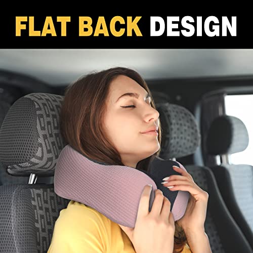 BCOZIN Travel Pillow, Chin Support Neck Pillows for Travel 100% Pure Memory Foam Travel Neck Pillow for Airplane Travel Essentials, Luxury Plane Travel Accessories, Pink Stripe