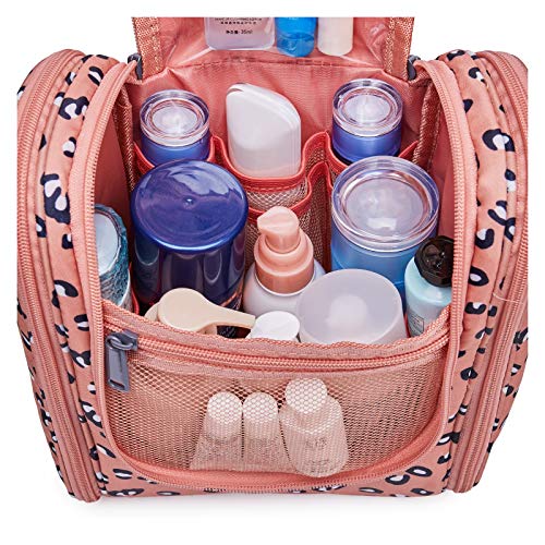 Narwey Hanging Travel Toiletry Bag Cosmetic Make up Organizer for Women and Men (Medium, Orange Leopard)