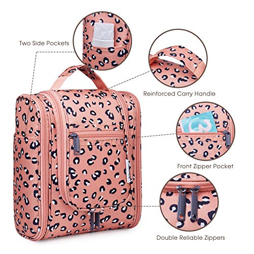 Narwey Hanging Travel Toiletry Bag Cosmetic Make up Organizer for Women and Men (Medium, Orange Leopard)