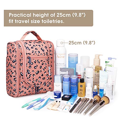 Narwey Hanging Travel Toiletry Bag Cosmetic Make up Organizer for Women and Men (Medium, Orange Leopard)
