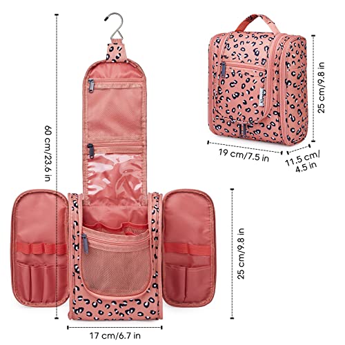 Narwey Hanging Travel Toiletry Bag Cosmetic Make up Organizer for Women and Men (Medium, Orange Leopard)