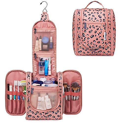 Narwey Hanging Travel Toiletry Bag Cosmetic Make up Organizer for Women and Men (Medium, Orange Leopard)