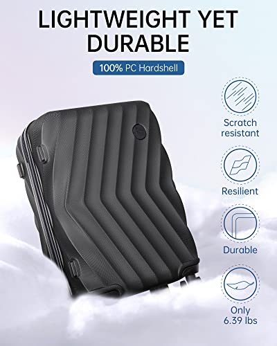 BAGSMART Carry On Luggage, PC Hardside Suitcase Airline Approved, 20 Inch Carryon Luggage with Spinner Wheels, Travel Luggage Hard Shell Lightweight Rolling Suitcases for Men Women,Black