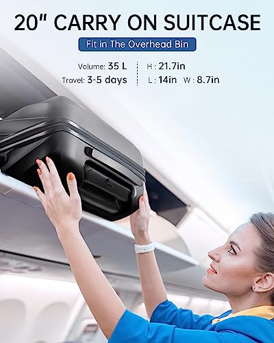 BAGSMART Carry On Luggage, PC Hardside Suitcase Airline Approved, 20 Inch Carryon Luggage with Spinner Wheels, Travel Luggage Hard Shell Lightweight Rolling Suitcases for Men Women,Black