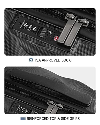 BAGSMART Carry On Luggage, PC Hardside Suitcase Airline Approved, 20 Inch Carryon Luggage with Spinner Wheels, Travel Luggage Hard Shell Lightweight Rolling Suitcases for Men Women,Black