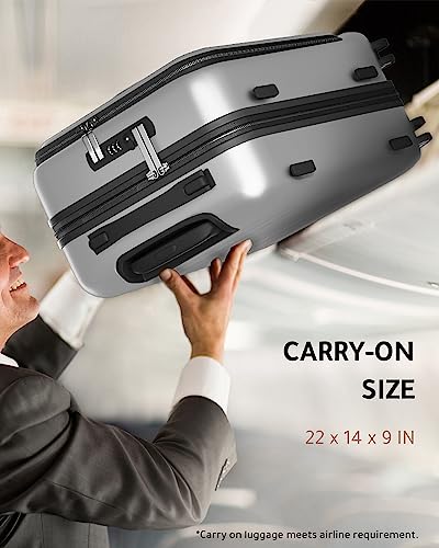 LUGGEX Silver Carry On Luggage 22x14x9 Airline Approved, Hard Shell Luggage with USB Port, Travel Suitcase with Wheels and Pocket Compartment