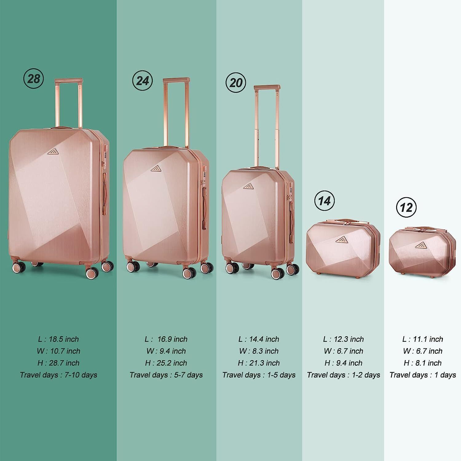 Luggage Sets 5 Piece Hardshell Travel Checked Rolling Suitcases with TSA Spinner