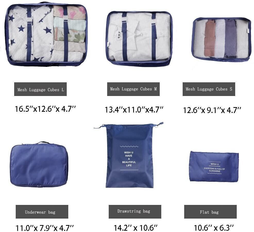Travel Storage Bags - 6Pcs Packing Cubes Organizer