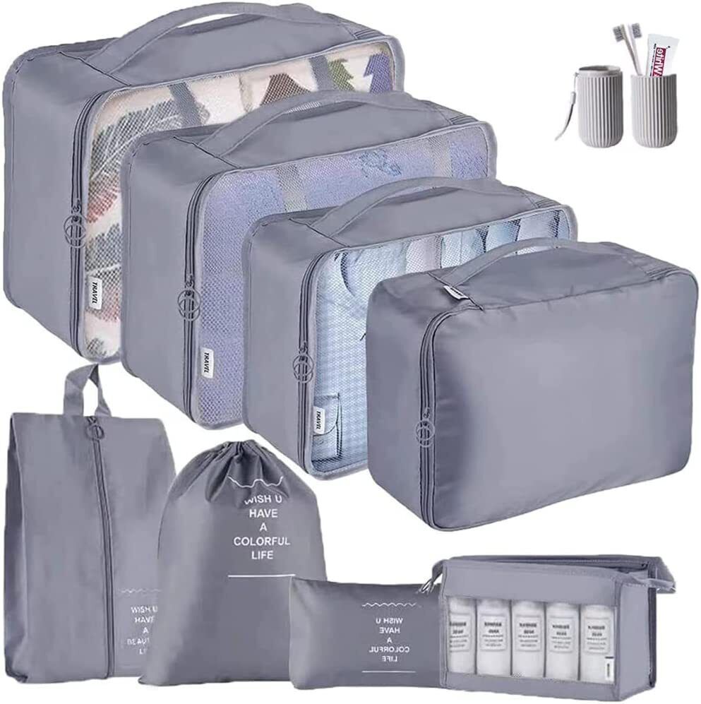 9-Piece Travel Luggage Packing Cubes: Compression Organizers, Suitcase Bags