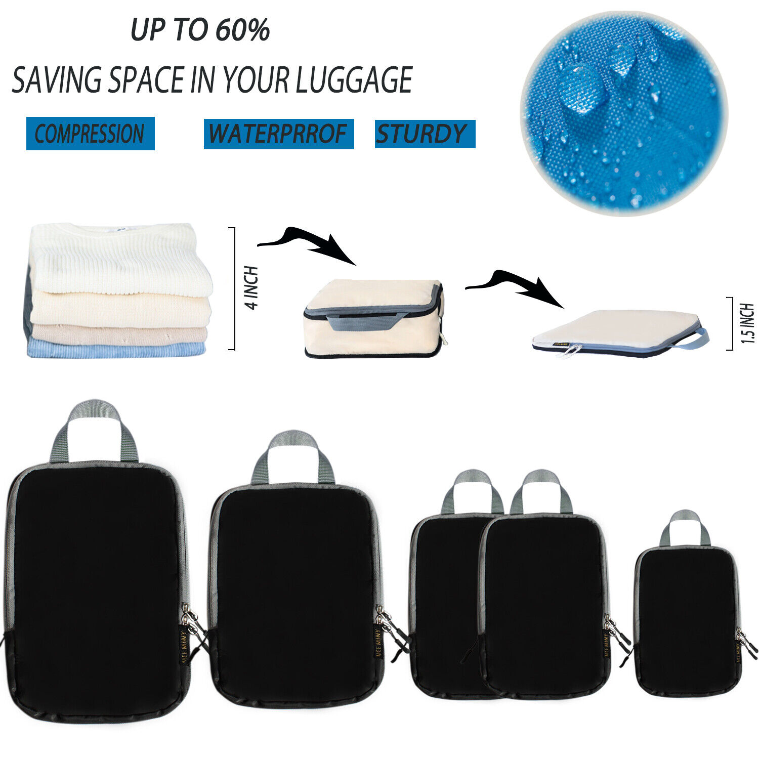 Compression Packing Cubes- 6 Set Travel Expandable Packing Oranizers Lightweight