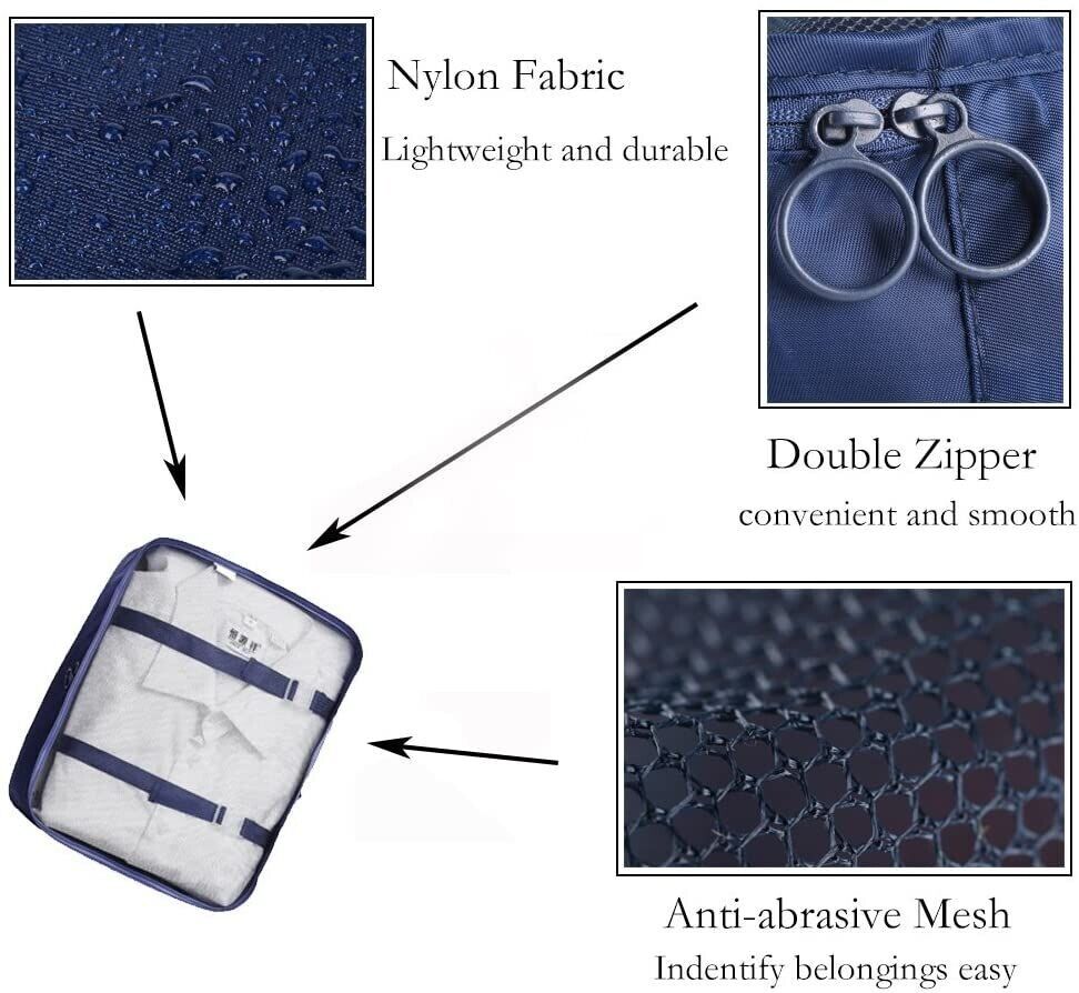 Travel Storage Bags - 6Pcs Packing Cubes Organizer