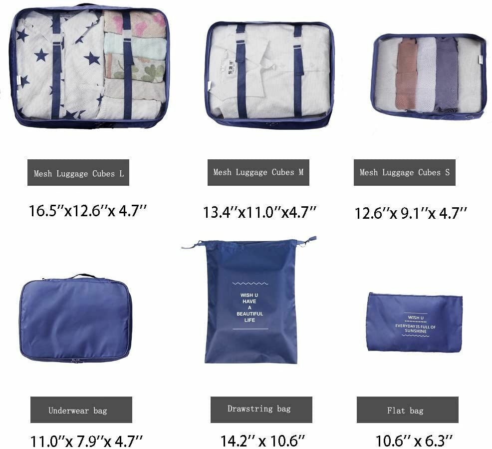 6-Piece Suitcase Packing Cubes Travel Luggage Organizers