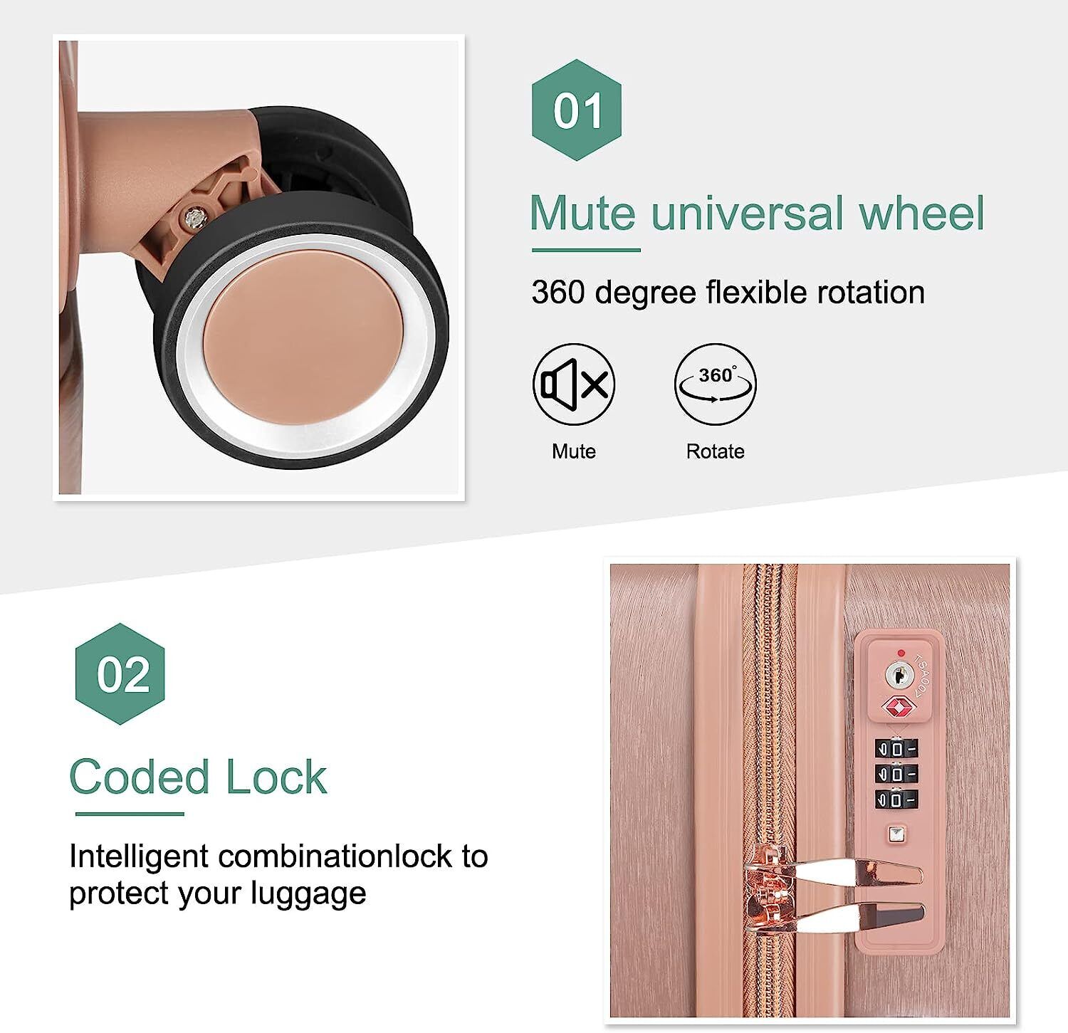 Luggage Sets 5 Piece Hardshell Travel Checked Rolling Suitcases with TSA Spinner