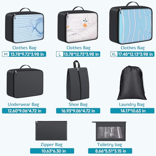 ExploreBliss Packing Cubes for Suitcases 8 Set, Durable Packing Cubes for Travel, Foldable Suitcase Organizer Bags Set for Travel Accessories, Travel Bags Organizer for Luggage(Grey)