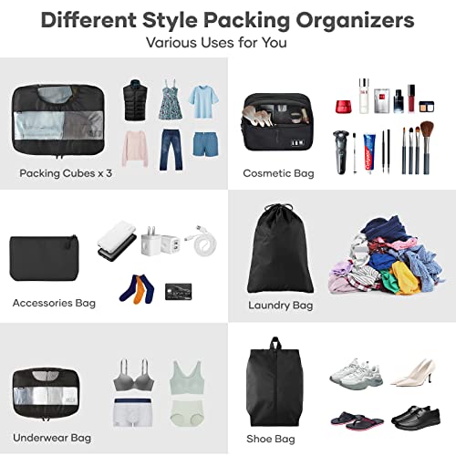 8 Set Packing Cubes for Suitcases, Travel Bag Organizers for Carry on Luggage, Veken Suitcase Organizer Bags Set for Travel Essentials Travel Accessories in 4 Sizes(Extra Large, Large, Medium, Small), Black