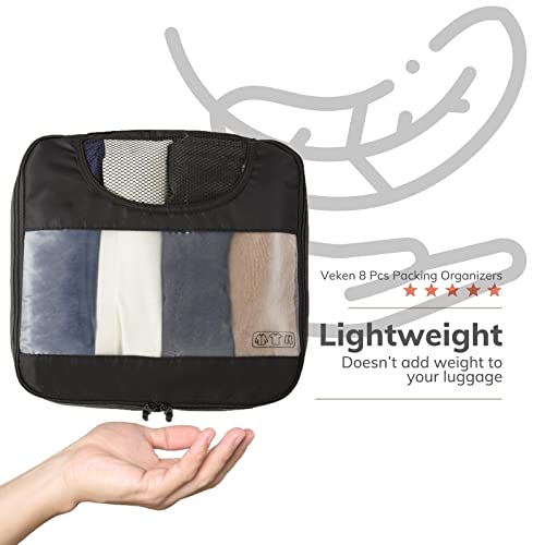 8 Set Packing Cubes for Suitcases, Travel Bag Organizers for Carry on Luggage, Veken Suitcase Organizer Bags Set for Travel Essentials Travel Accessories in 4 Sizes(Extra Large, Large, Medium, Small), Black